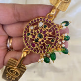 AD Stone Peacock Pendant Plain Hipbelt-Green Bead Pearl-G6747